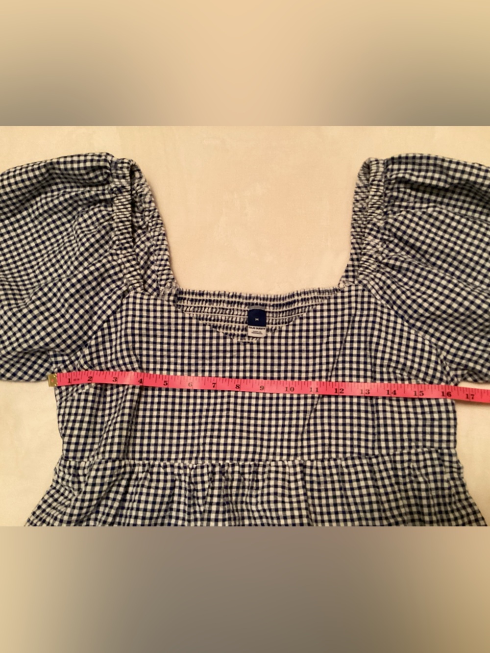 Old Navy Navy & White Gingham Puff Sleeve Dress size Medium - Picture 4 of 7